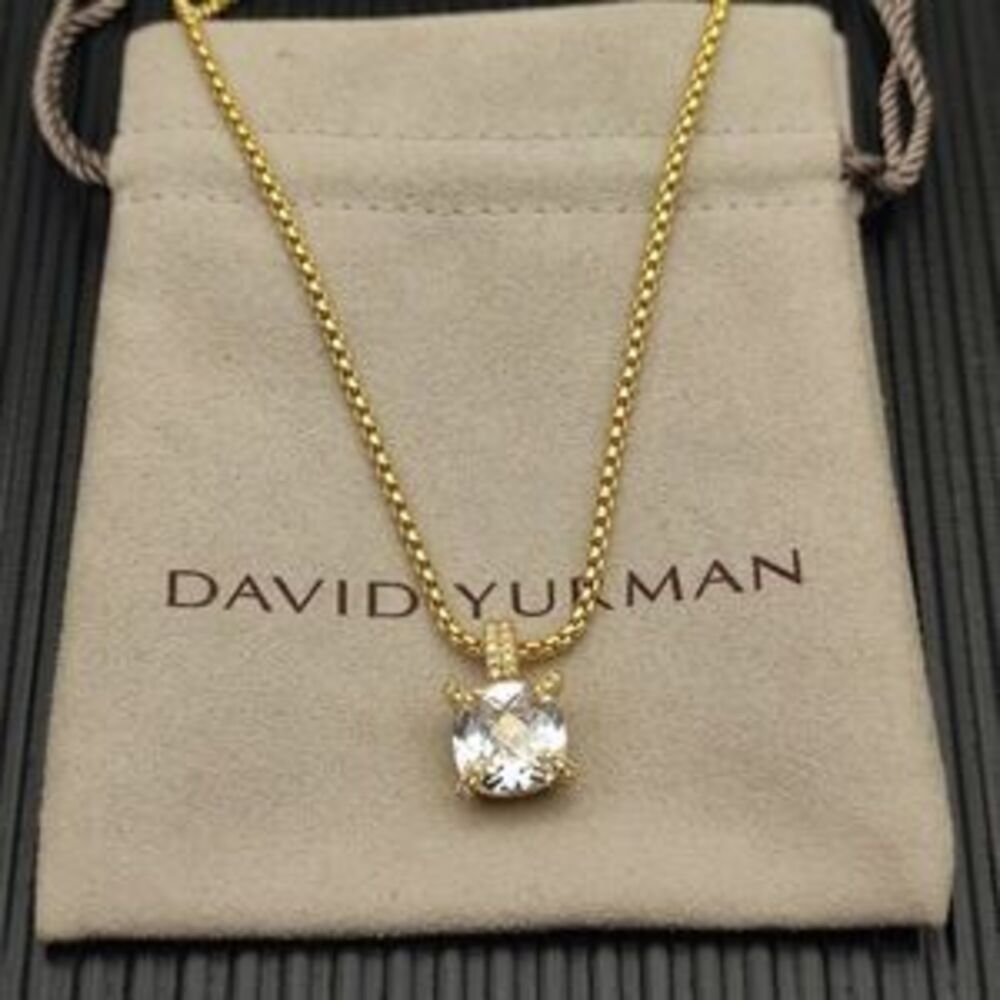 David Yurman Gold-plated Four-Prong White Diamond Necklace